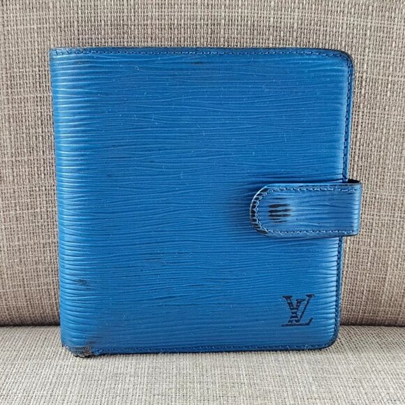 Louis Vuitton Wallet Card Holder Blue Leather Bifold Purse Made in Spain - Picture 1 of 13
